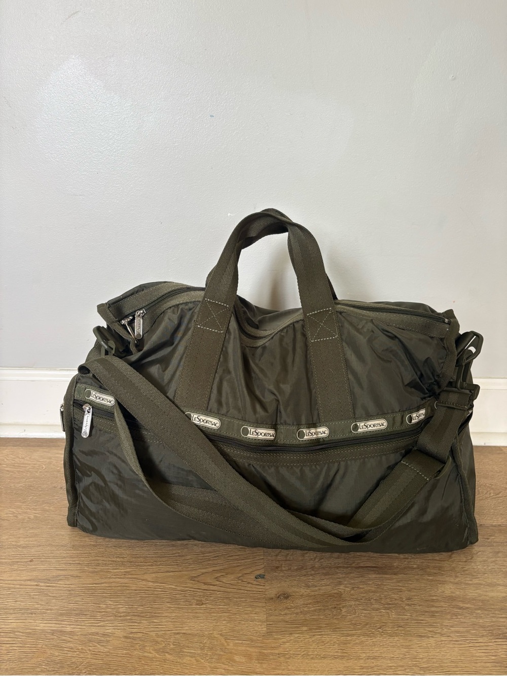 Lesportsac Olive Green Nylon Duffel Bag with Shoulder Strap